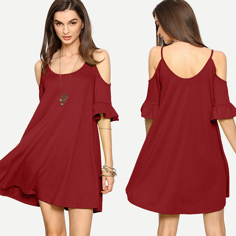 Buy cheap High Quality Clothes for Women O-neck Mini Dress Ruffle Women Big Sizes from wholesalers