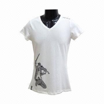 Quality Fashionable Women's/Lady's V-neck T-shirt, Customized Styles and Logo Printing Welcomed  wholesale
