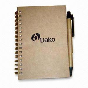 Quality Recycled paper notebook cover and ballpoint pen, available by OEM design wholesale