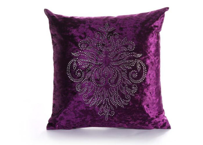 Quality Custom Unique Creative Shiny Diamonds Logo Purple Square Soft Velvet Pillow Case wholesale