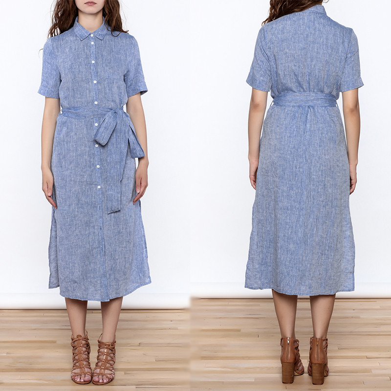Quality Women Casual Button Down Solid Midi Linen Dresses ladies wholesale