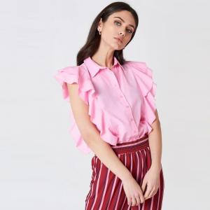 Quality Lady Clothing Pink Frill Women Shirt wholesale