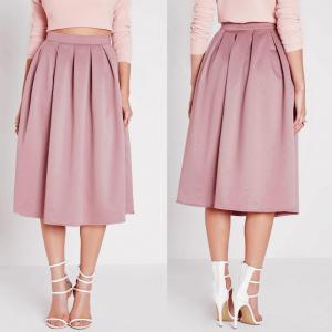 Quality High waist pleated pink 3/4 umbrella skirt wholesale