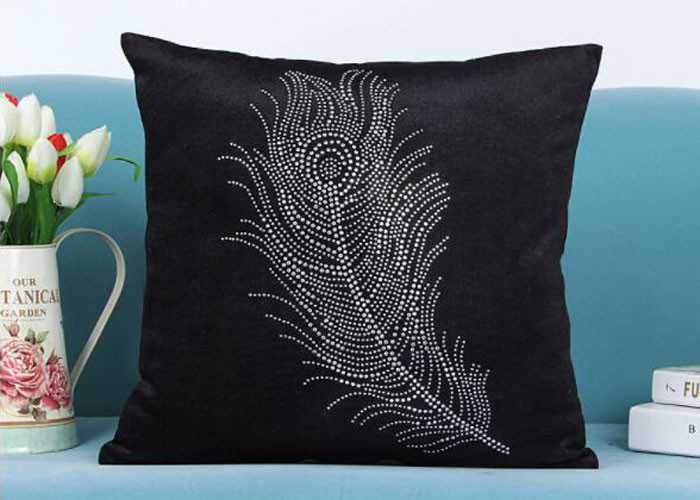 Quality Custom Unique Creative Shiny Diamonds Logo Black Soft Velvet Cushion Pillowcase wholesale