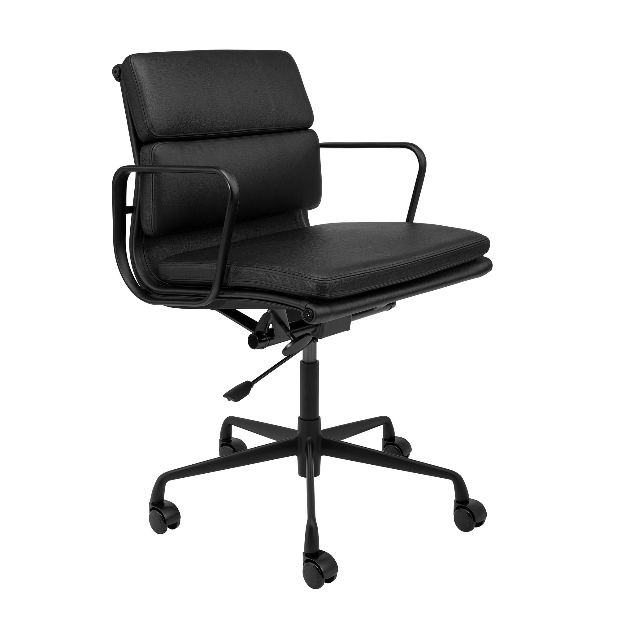 Quality Mid Century Soft Pad Management Chair , Black Powder Coated Modern Leather Office Chair wholesale