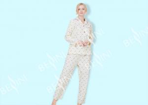 Quality 100% Cotton Flannel Womens Button Up Pajama Sets With Piping And Long Pants wholesale