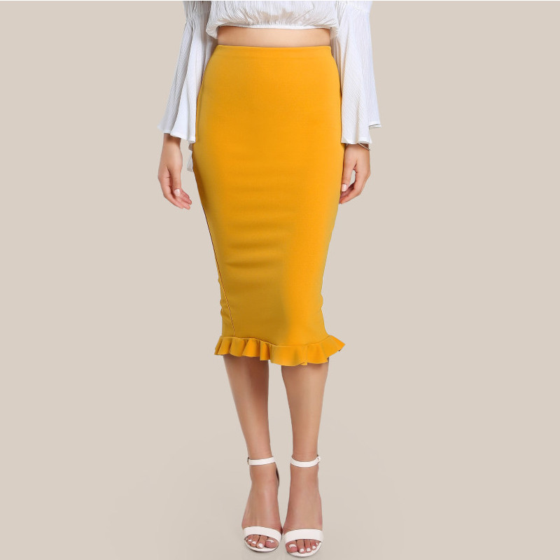 Quality Fashion 2018 Yellow Package Hip Pencil Office Skirts Women wholesale