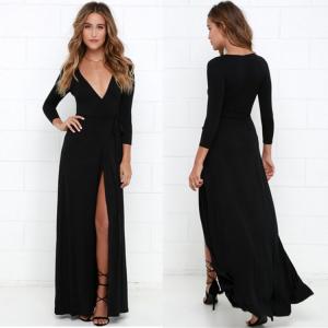 Quality Sexy Long Plain Black Dresses For Girls wholesale