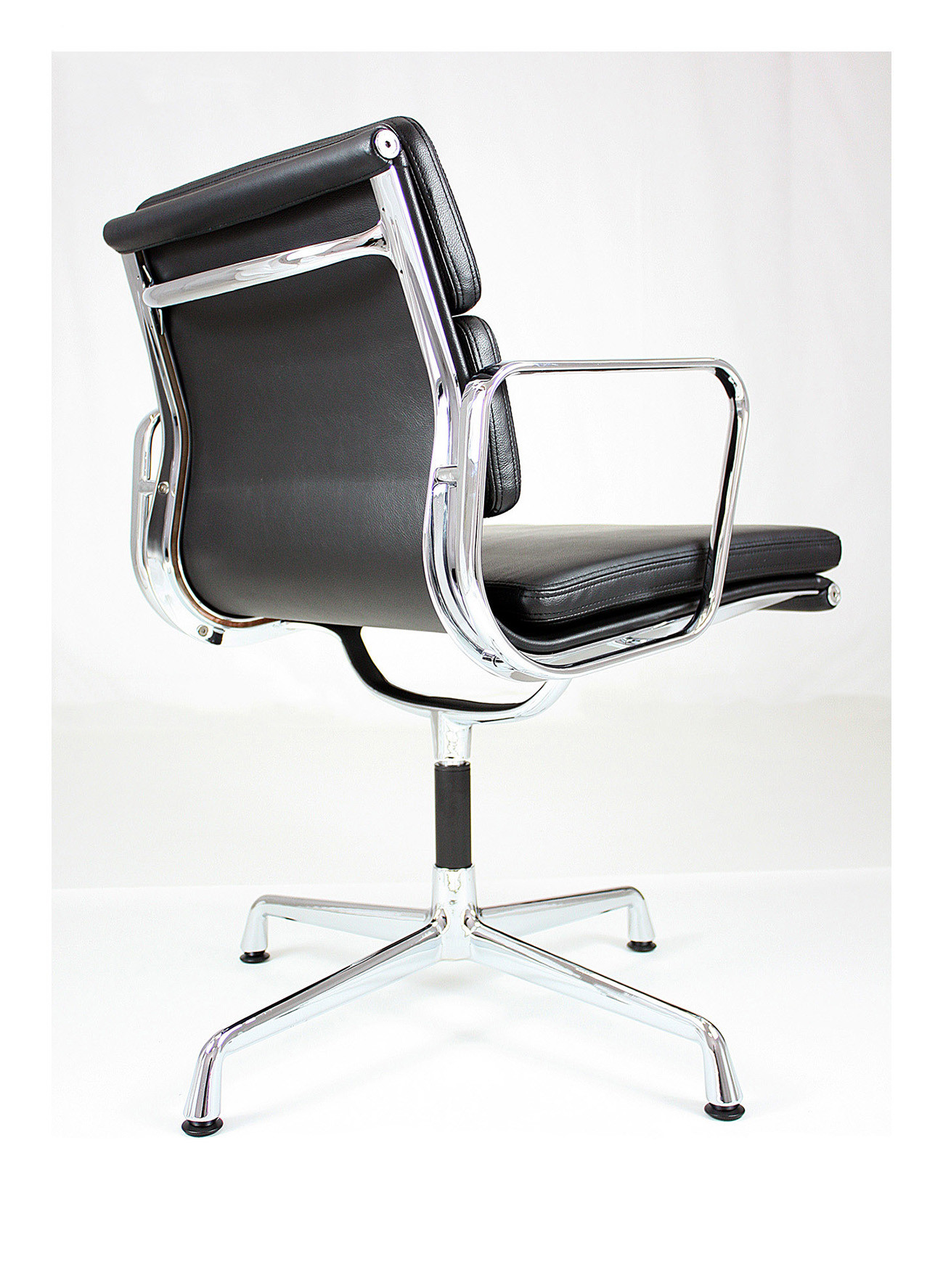 Quality 4 Legs Swivel Office Chair No Wheels Aluminum Frame Black Leather Material wholesale