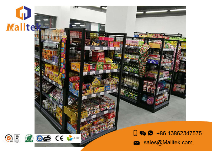 Quality Grocery Customized Shop Display Fittings Rust Resistance Black Gondola Shelving wholesale
