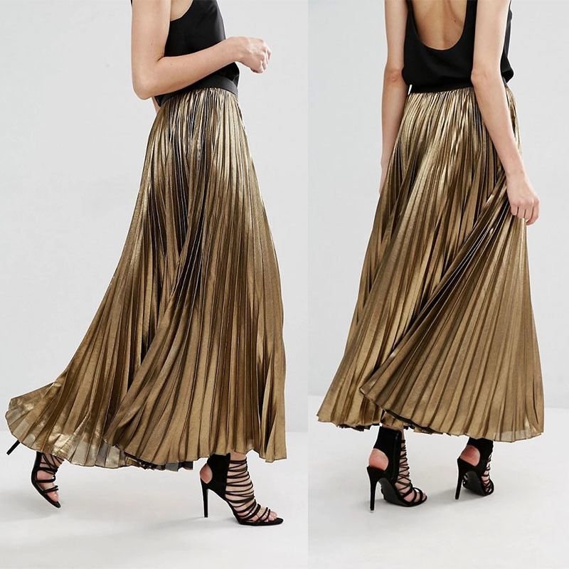 Buy cheap Custom service women clothes latest skirts design gold long pleated skirt from wholesalers
