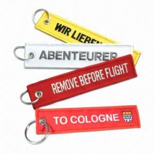 Quality Embroidered keychains/key fobs, with â€œremove before flightâ€ logo  wholesale