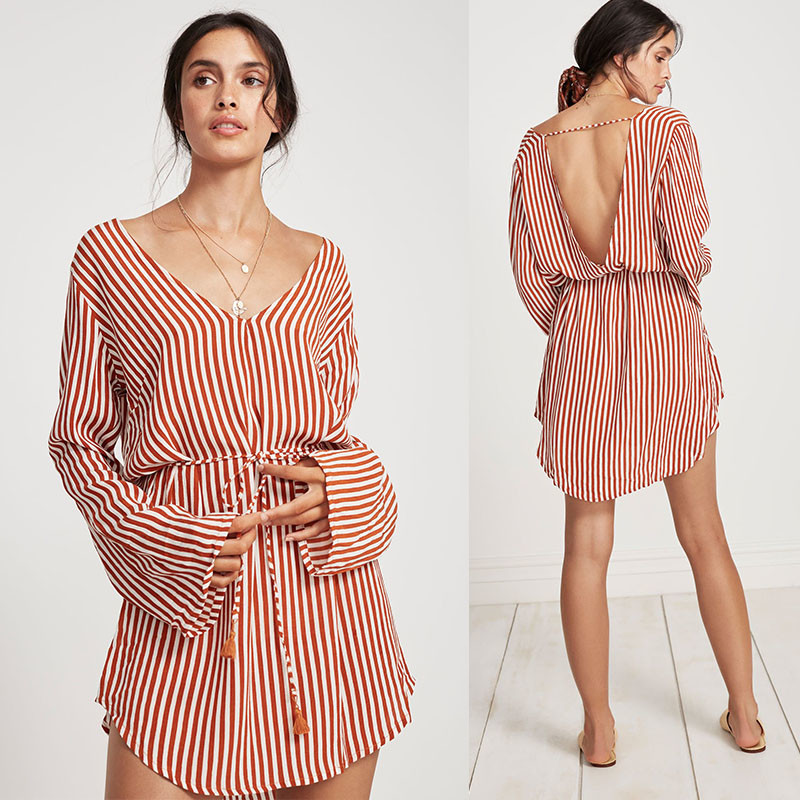 Quality Summer Wholesale Design Striped Long Sleeve Casual Woman Dress wholesale