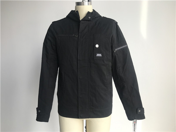 Quality Male Military Cotton Woven Fabric Jacket Black Color With Hood TW58969 wholesale