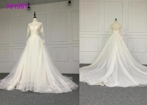 Quality Crystal A Line Ball Gown Wedding Dress / Tulle Long Sleeve Ball Gown Wedding Dress wholesale