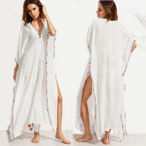 Quality Bohemian White Lace-up Long Summer Beach Cover Up Dress with Split wholesale