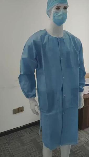 Manufacture Supplier Non woven SMS Disposable wear Lab Coat With Knit Cuffs and