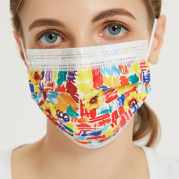 Fashion printing Tie-dye Anti Odor 3ply Disposable Non Woven Printed Face Mask