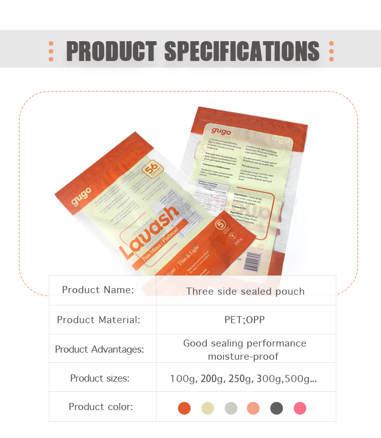 Tortillas VMPET Wraps Recycled Bakery Packaging Printed 500g Sandwich Packaging Bag