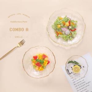 Quality Multiscene Nontoxic Gold Glass Chargers , Thickened Clear Chargers With Gold Beads wholesale