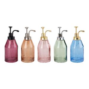 Quality Round Glass Bath Soap Dispenser Crackle Pattern Shower Gel Dispensers With Apothecary Pump Head wholesale