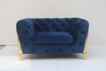 245cm Length Navy Blue 3 Seater Velvet Chesterfield Sofa For Villa