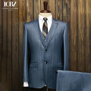 Quality Customized Logo Printing Blue Striped Woven Men's Suit for Trendy Grooms at Weddings wholesale