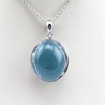 Women Fashion Oval Dome Blue Topaz Cubic Zircon Pendant 925 Silver Chain