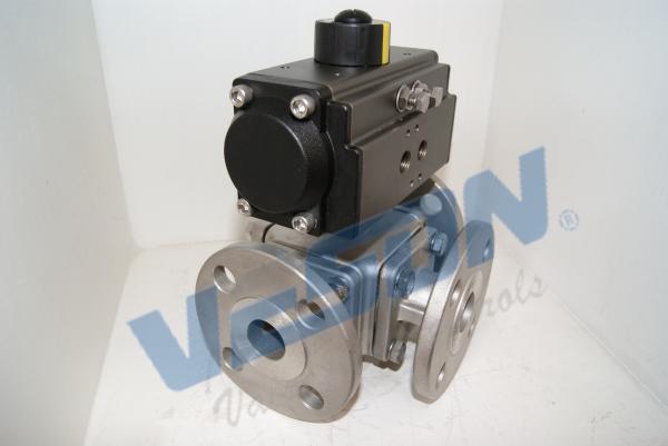 Single Acting Pneumatic Three Way Ball Valve With Pneumatic Actuator ISO5211