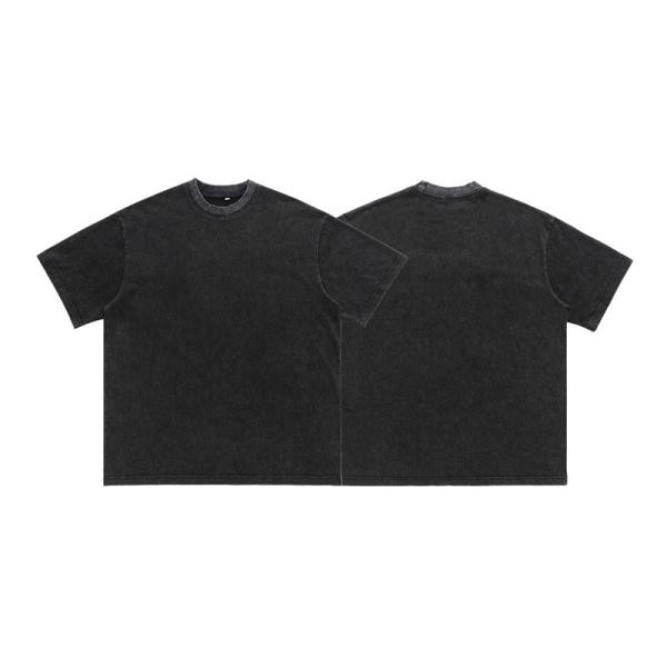 Blank Vintage Men's Clothing 230g Washed 3D Steel Print Casual Short Sleeve T