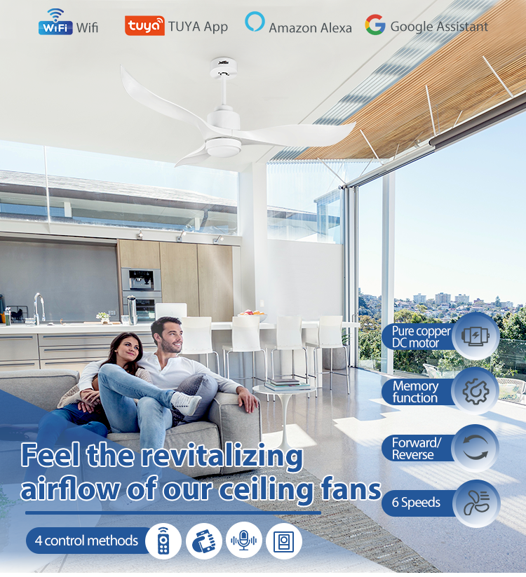 Lamp Body Material Metal 52inch Black 3 ABS Blades DC 35W Simple Decorative Ceiling Fan with LED Light