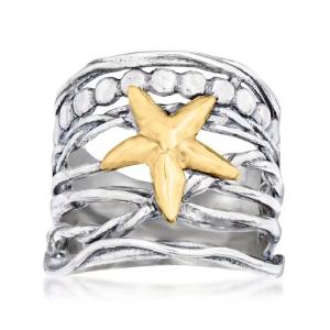Quality Sterling Silver and 14kt Yellow Gold Multi-Row Starfish Ring wholesale