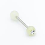 Clear Crystal Gem Stainless Steel Tongue Bar Jewellery 14G 1.6mm