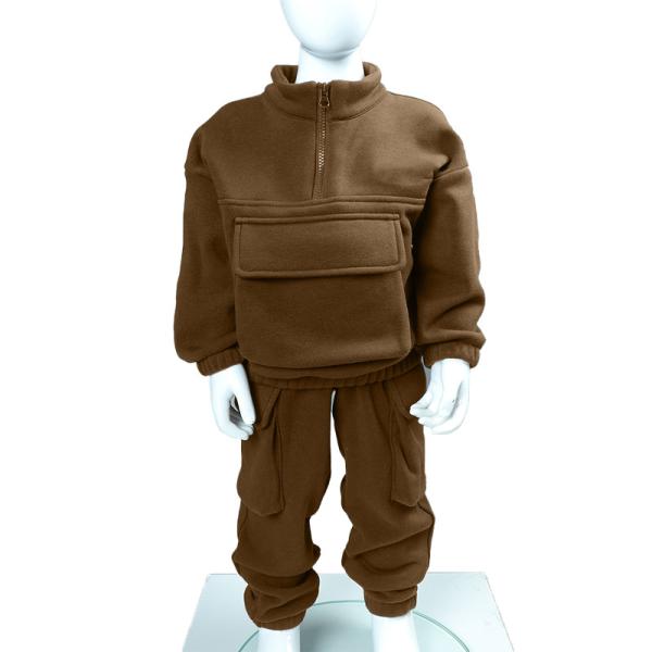 Half Zipper Fleece Tracksuit Set 300gsm Toddlers Winter Warm Sweatshirt With 3D