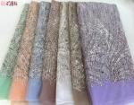 Top quality lilac handmade beaded lace embroidery african french lace fabric