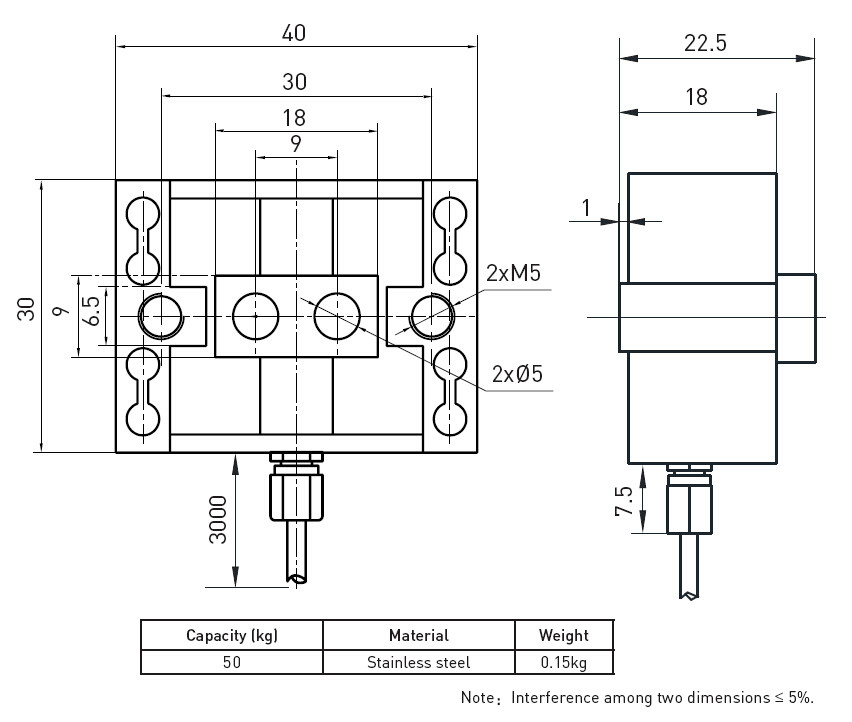 Two Dimensional Waterproof Load Cell 50kg With Stainless Steel Sensor