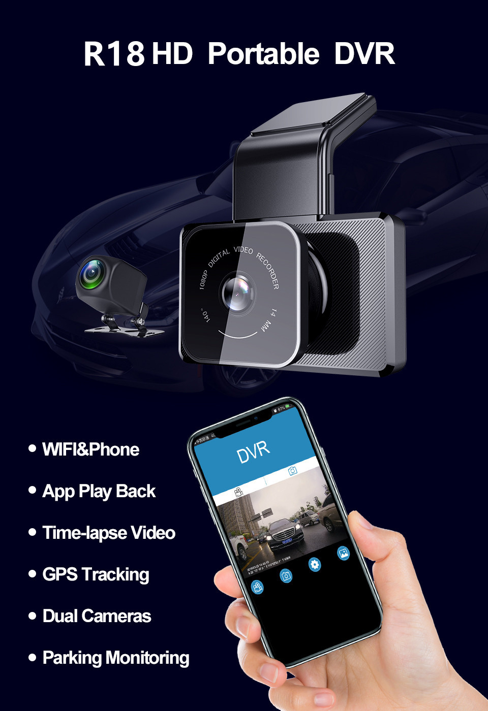 3Inch RGB USB Car Camcorder FHD 1080P IPS Screen Auto DVR Dashcam