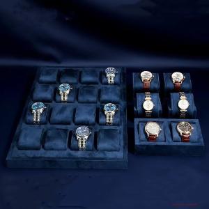 Quality MDF High End Velvet Watch Presentation Tray Dark Blue Watch Showcase Display wholesale