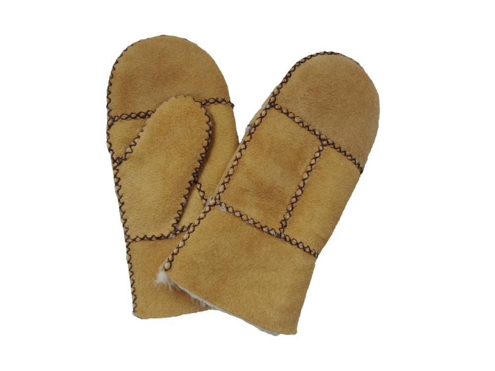 cheap patched sheepskin double face fur kids mitten