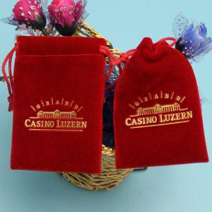 Quality Red Velvet Drawstring Jewelry Pouch , Gold Logo Printing Womens Drawstring Bag wholesale