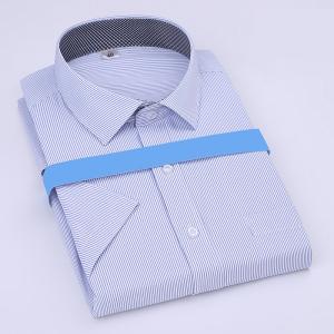Quality Summer Blue Striped Custom Business Shirts Short Sleeved Shirt For Male / Female wholesale