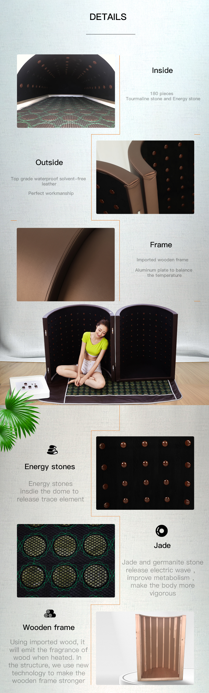 110V-240V Energy Stones Sauna Dome With Three Heating Zone For Blood Circulation
