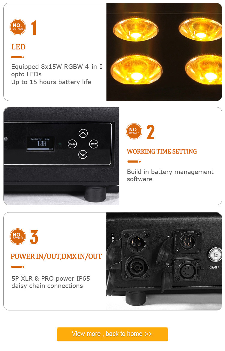 8*15w 4 In 1 Ip65 Battery Powered Led Uplights Rgbw Party Light
