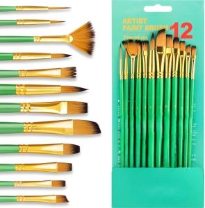 Quality Green Art Painting Brush Kit 12 Pcs For Acrylic Watercolor Gouache Painting wholesale