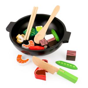 Quality Vegetable Hot Pot Wok Wooden Miniature Kitchen Set Children'S Educational wholesale