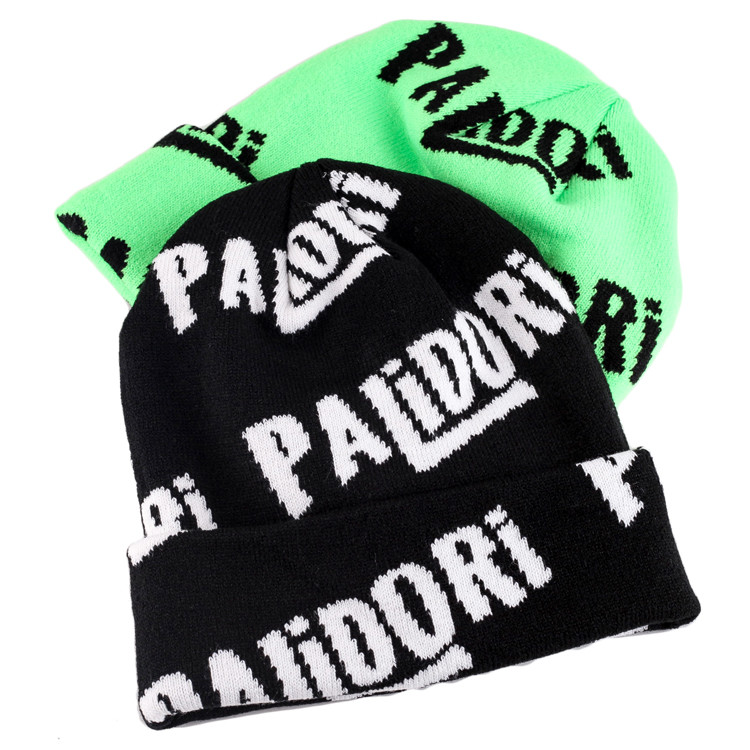 Custom Men Winter Beanie Slouchy Knitted Hats Black With Jacquard Logo