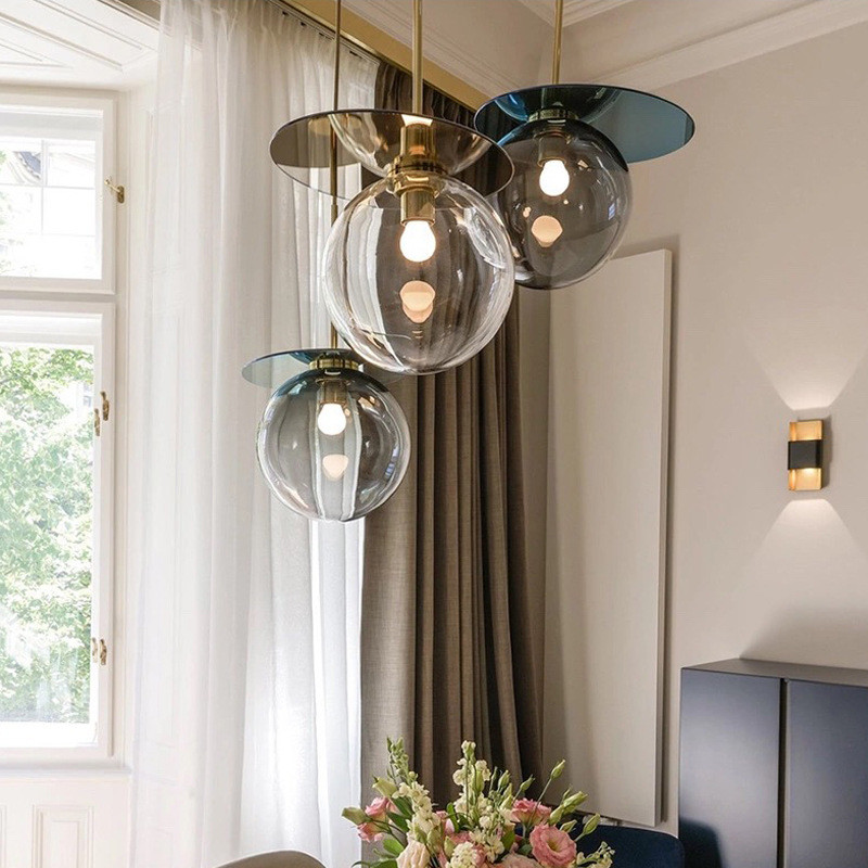 Nordic designers color glass ball chandeliers minimalist modern creative staircase lights(WH-GP-95)