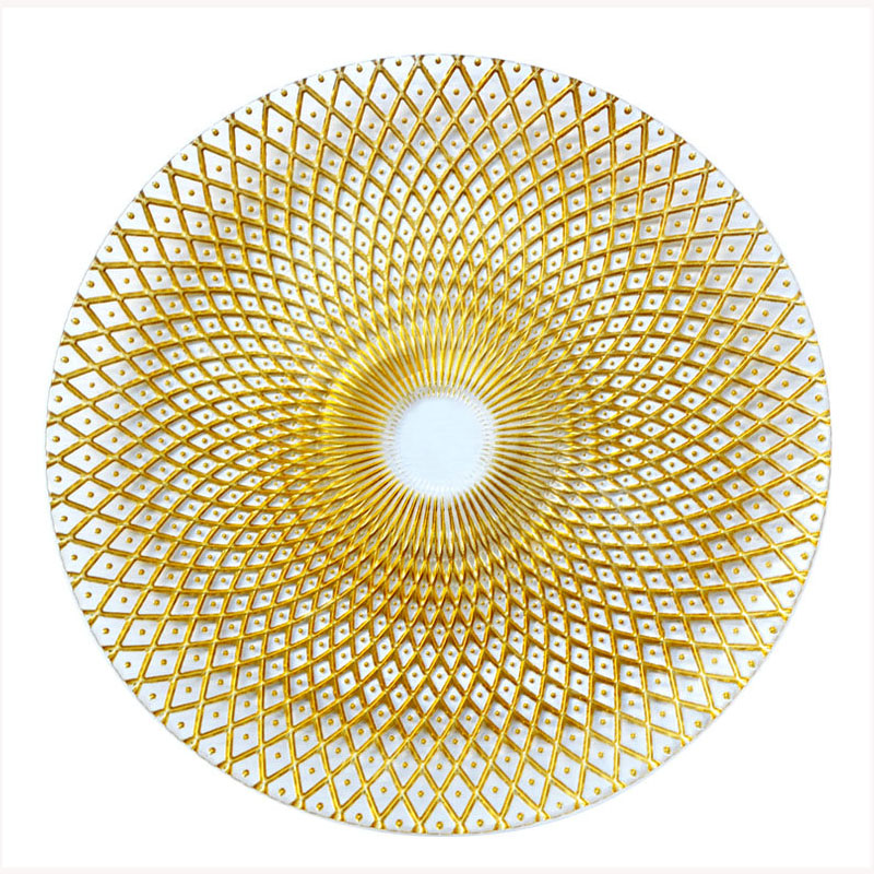 Clear Glass Beaded Charger Plates Wedding Event Gold Silver 32cm/27cm/21cm