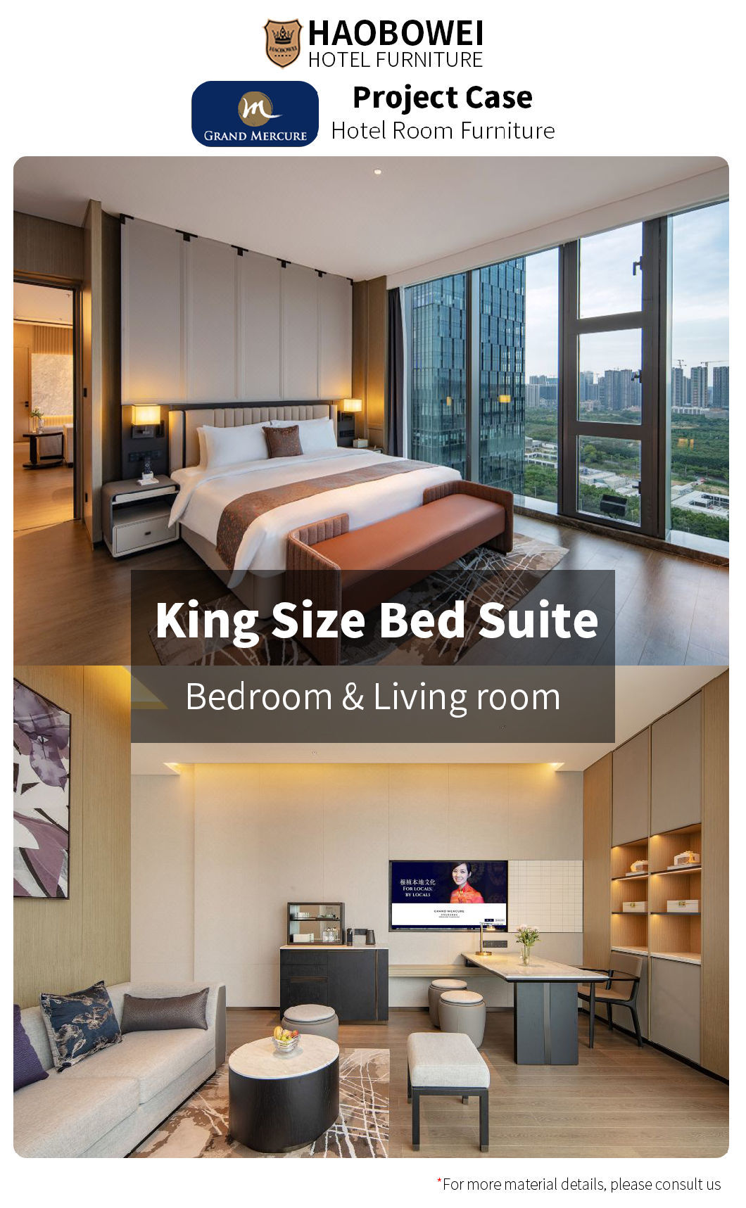 Hotel Foshan Modern Luxury King Size Bedroom Headboard Bed Custom Furniture Set