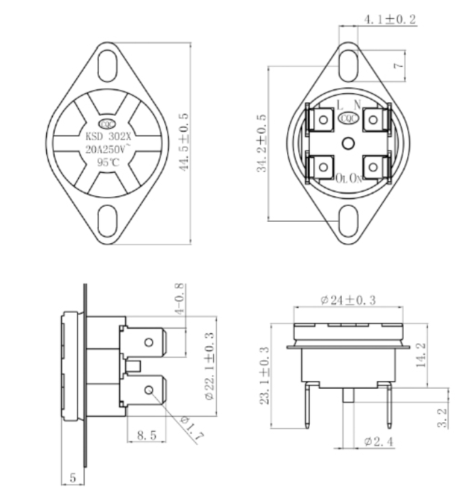 Industrial HCET KSD302 Bi Metal Temperature Switch Snap Action Thermostat Thermal Cutoff Switch